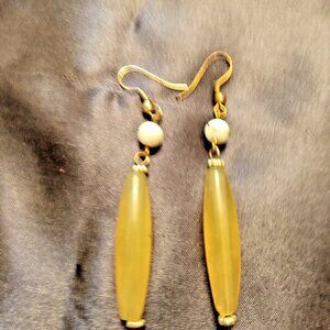 2 Inch Topaz Acrylic Long Bead with Gold Accent Hook Earrings